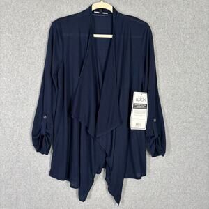 Tiana B Cardigan Sweater Womens Medium Navy Open Drape Thin Career Office Travel